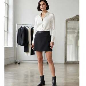Theory Black Satin Trim Tailored Mini Skirt Minimalist Workwear Preppy Size 2